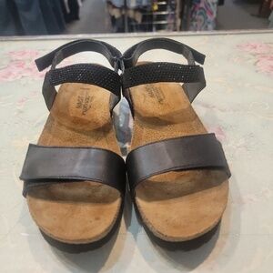 NAOT Womens Black Comfort Sandals Size 10 Velcro Straps Rhinestone